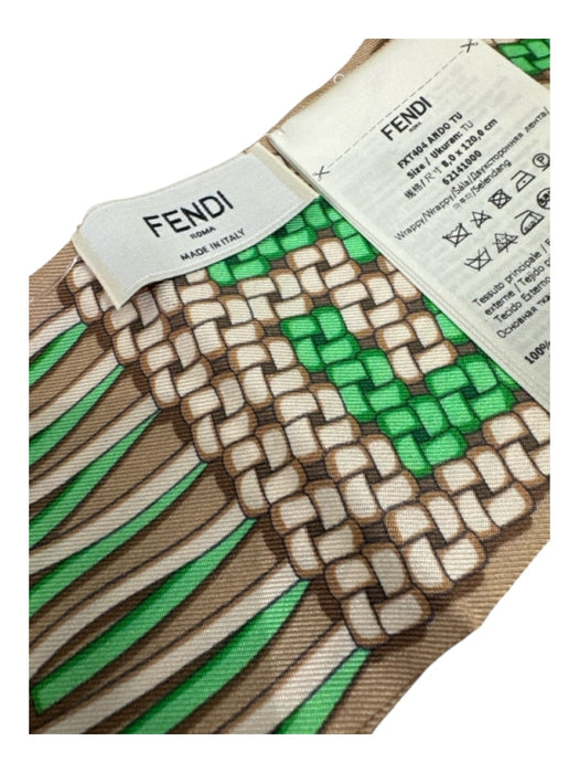 Fendi Beige, Brown, Green Silk Monogram Geometric Twilly scarf Beige, Brown, Green / XS