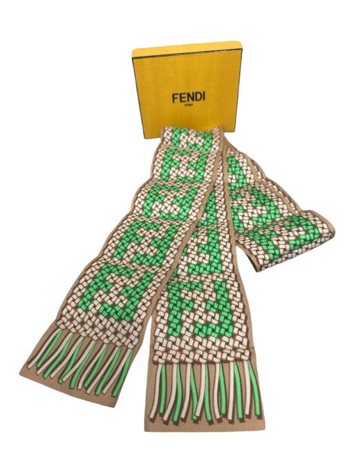 Fendi Beige, Brown, Green Silk Monogram Geometric Twilly scarf Beige, Brown, Green / XS