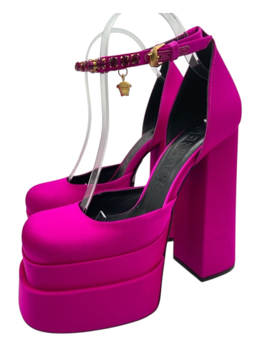 Versace Shoe Size 38.5 Magenta Pink Satin Platform Square Toe Detail Pumps Magenta Pink / 38.5