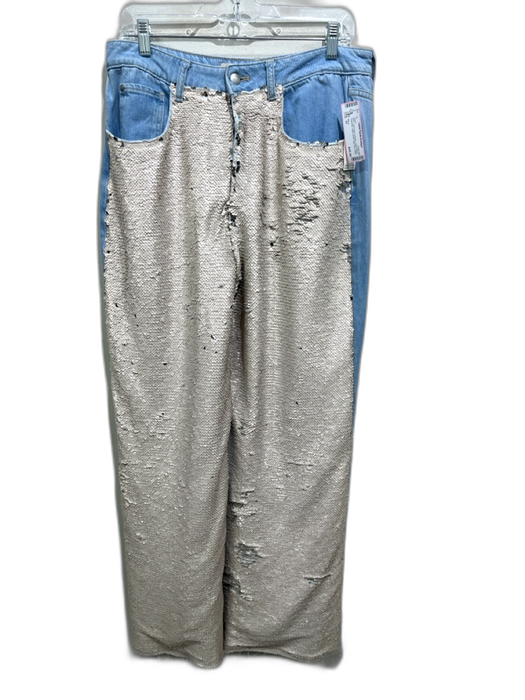 Pilcro Size 31 Light Wash & Beige Cotton Blend Sequined Fabric Block Jeans Light Wash & Beige / 31
