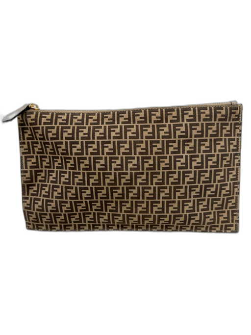 Fendi Tan & brown Leather Zucca Zip Pouch Bag Tan & brown / Small