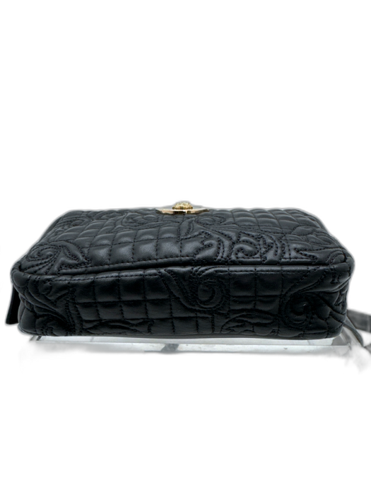 Versace Black Nappa Leather Quilted Medusa Gold Tone Hardware belt Bag Black / Small