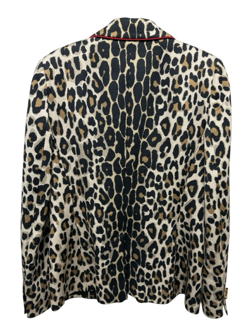 Escada Size 38 Beige, Tan & Black Cotton Blend Gold button Cheetah Blazer Jacket Beige, Tan & Black / 38