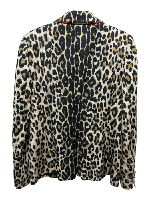 Escada Size 38 Beige, Tan & Black Cotton Blend Gold button Cheetah Blazer Jacket Beige, Tan & Black / 38