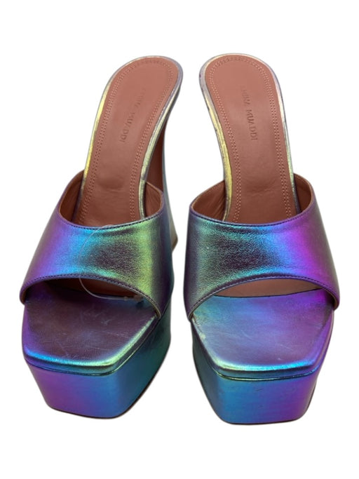 Amina Muaddi Shoe Size 38 Purple Iridescent Leather Square Toe Platform Sandals Purple Iridescent / 38