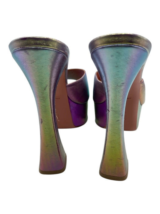 Amina Muaddi Shoe Size 38 Purple Iridescent Leather Square Toe Platform Sandals Purple Iridescent / 38