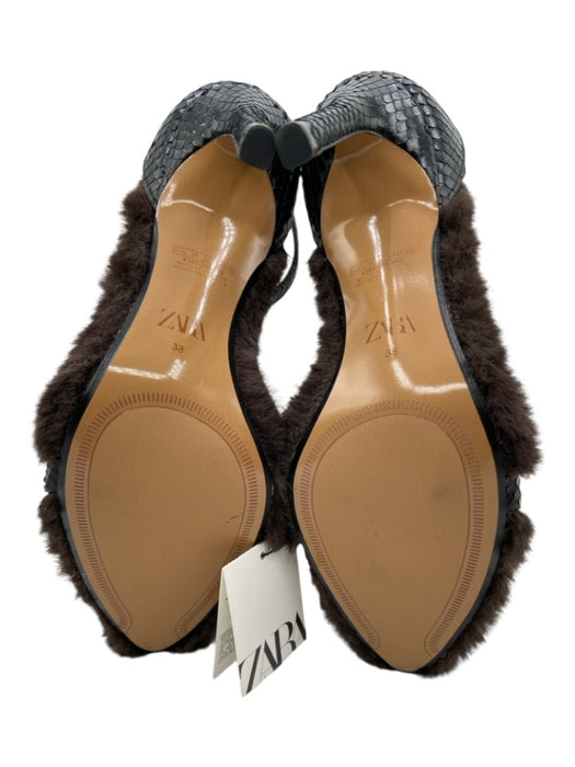 Zara Shoe Size 38 Brown & Black Faux Fur Faux Lizard Pointed Toe Sandals Brown & Black / 38