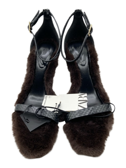 Zara Shoe Size 38 Brown & Black Faux Fur Faux Lizard Pointed Toe Sandals Brown & Black / 38