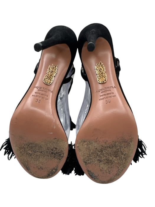 Aquazzura Shoe Size 38 Black Suede Fringe Ankle Tie Tassle Detail Sandals Black / 38