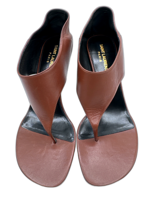 Saint Laurent Shoe Size 38.5 Brown Leather Round Toe Stiletto Thong Sandals Brown / 38.5
