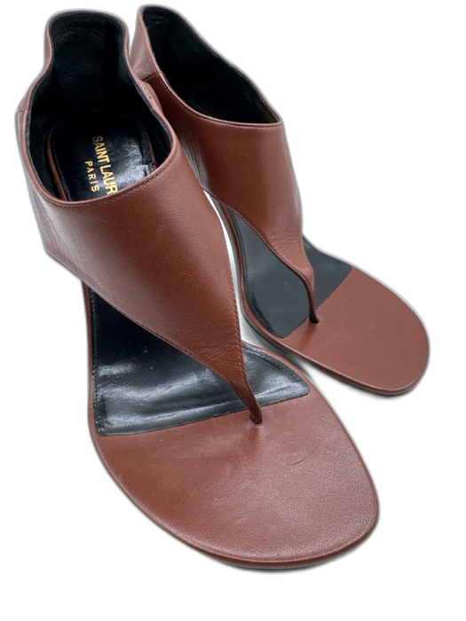 Saint Laurent Shoe Size 38.5 Brown Leather Round Toe Stiletto Thong Sandals Brown / 38.5