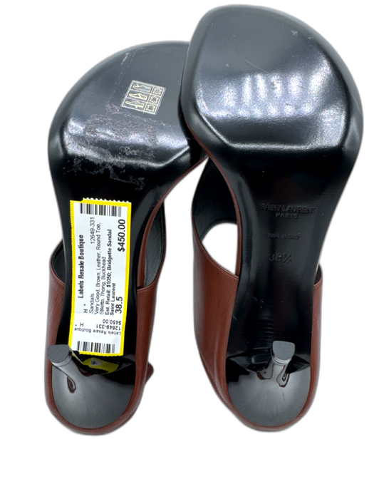 Saint Laurent Shoe Size 38.5 Brown Leather Round Toe Stiletto Thong Sandals Brown / 38.5