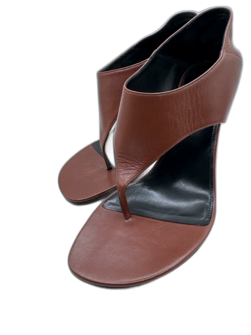 Saint Laurent Shoe Size 38.5 Brown Leather Round Toe Stiletto Thong Sandals Brown / 38.5