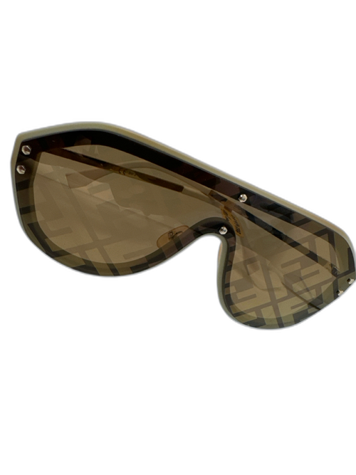Fendi Cream & Brown Acetate gold tone metal Zucca case incl Shield Sunglasses Cream & Brown