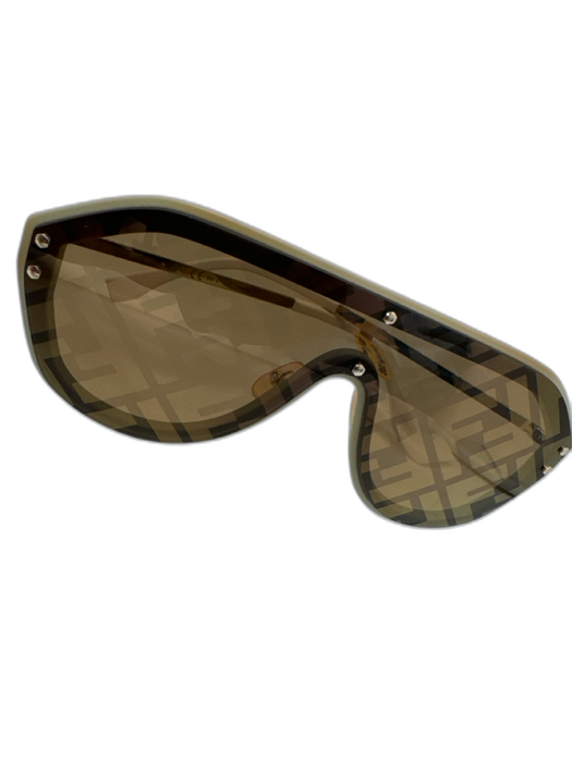 Fendi Cream & Brown Acetate gold tone metal Zucca case incl Shield Sunglasses Cream & Brown