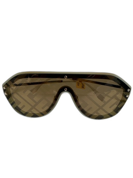 Fendi Cream & Brown Acetate gold tone metal Zucca case incl Shield Sunglasses Cream & Brown