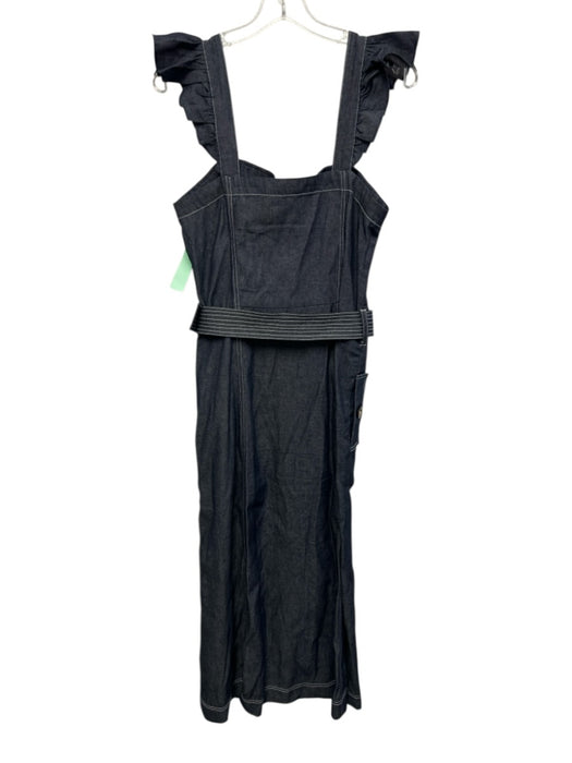 Atsu Size 10 Med Wash Cotton Denim Contrast Stitch Ruffle Straps Belted Dress Med Wash / 10