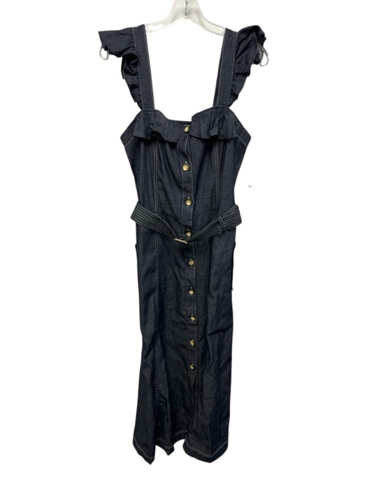 Atsu Size 10 Med Wash Cotton Denim Contrast Stitch Ruffle Straps Belted Dress Med Wash / 10