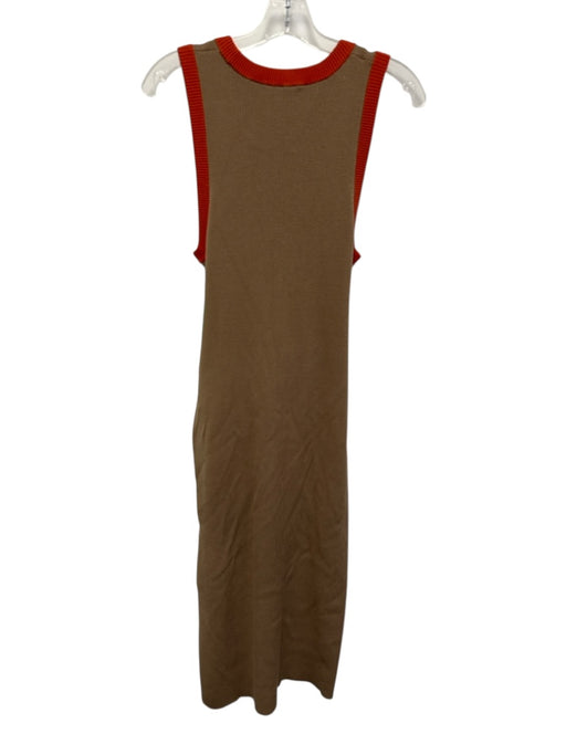 Toccin NY Size L Tan & Orange Rayon Blend Rib Knit Trim Detail Sleeveless Dress Tan & Orange / L