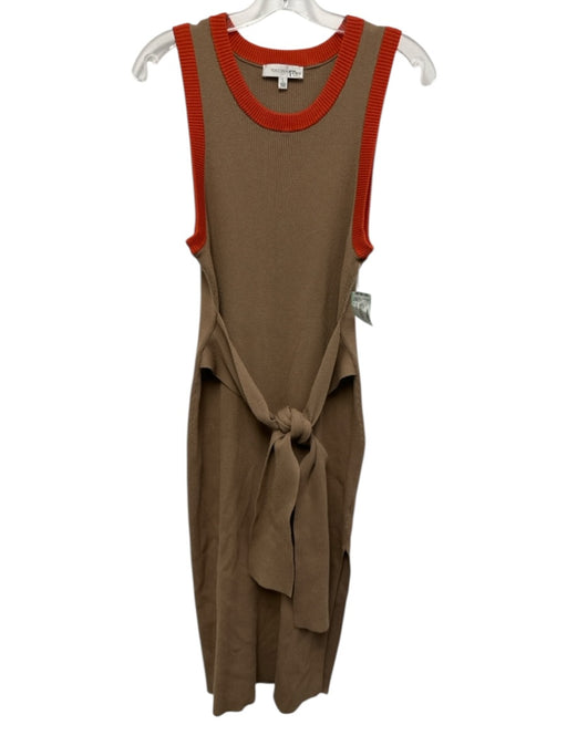 Toccin NY Size L Tan & Orange Rayon Blend Rib Knit Trim Detail Sleeveless Dress Tan & Orange / L