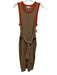 Toccin NY Size L Tan & Orange Rayon Blend Rib Knit Trim Detail Sleeveless Dress Tan & Orange / L