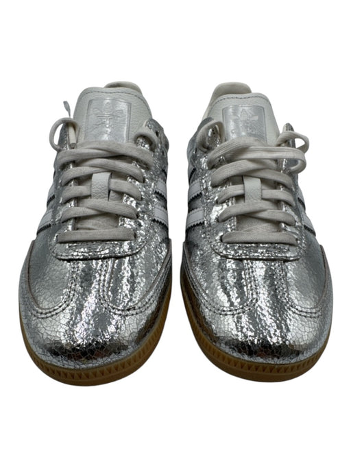 Adidas Shoe Size 7 Silver & White Leather Round Toe Cracked leather Sneakers Silver & White / 7
