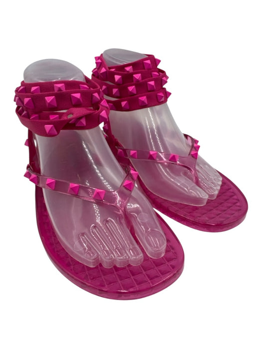 Valentino Shoe Size 38 Pink PVC Wedge Rock Studs Ankle Wrap Thong Sandals Pink / 38
