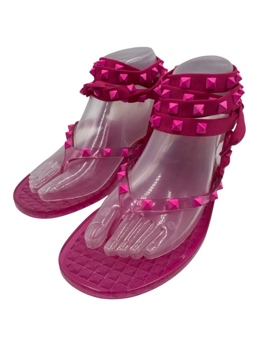 Valentino Shoe Size 38 Pink PVC Wedge Rock Studs Ankle Wrap Thong Sandals Pink / 38