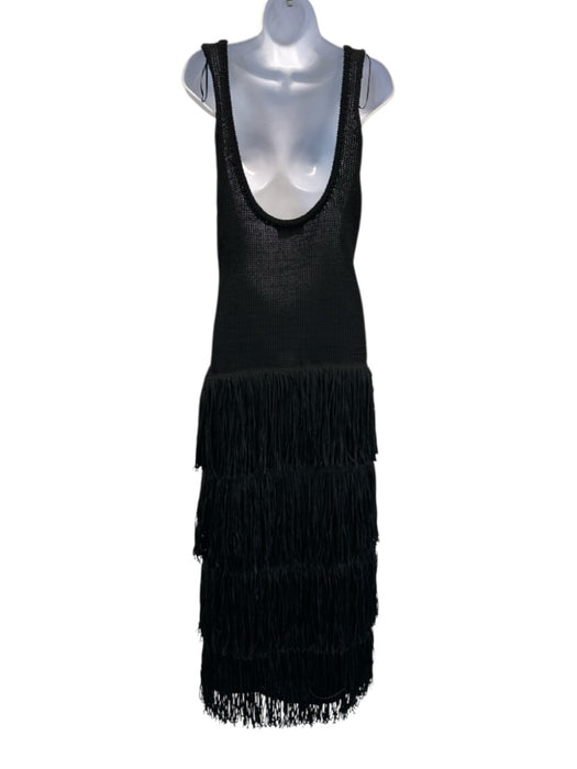 Mango Size 6 Black Polyester Sleeveless Crochet Knit Fringe Maxi Dress Black / 6
