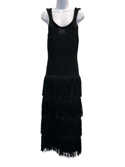 Mango Size 6 Black Polyester Sleeveless Crochet Knit Fringe Maxi Dress Black / 6