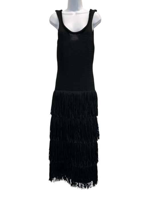 Mango Size 6 Black Polyester Sleeveless Crochet Knit Fringe Maxi Dress Black / 6