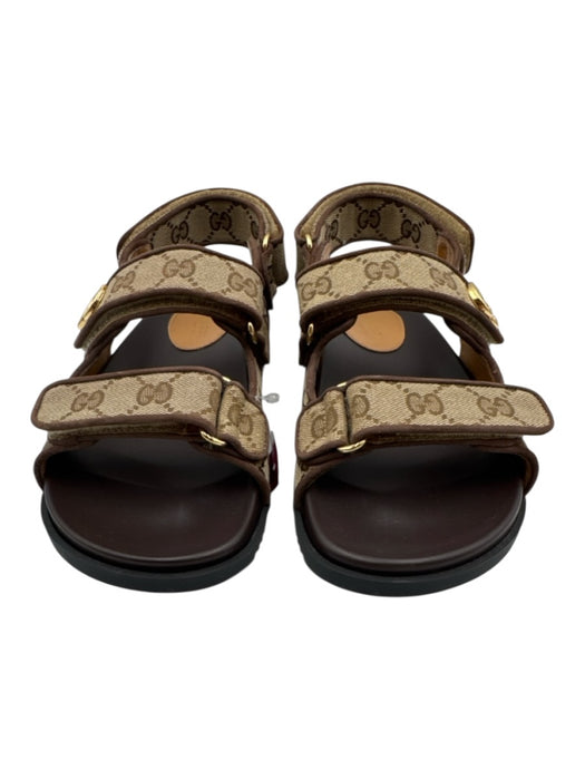 Gucci Shoe Size 38 Brown & Tan Leather & Canvas open toe Guccissima Sandals Brown & Tan / 38