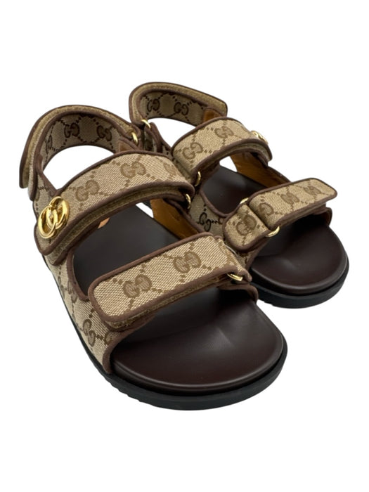 Gucci Shoe Size 38 Brown & Tan Leather & Canvas open toe Guccissima Sandals Brown & Tan / 38