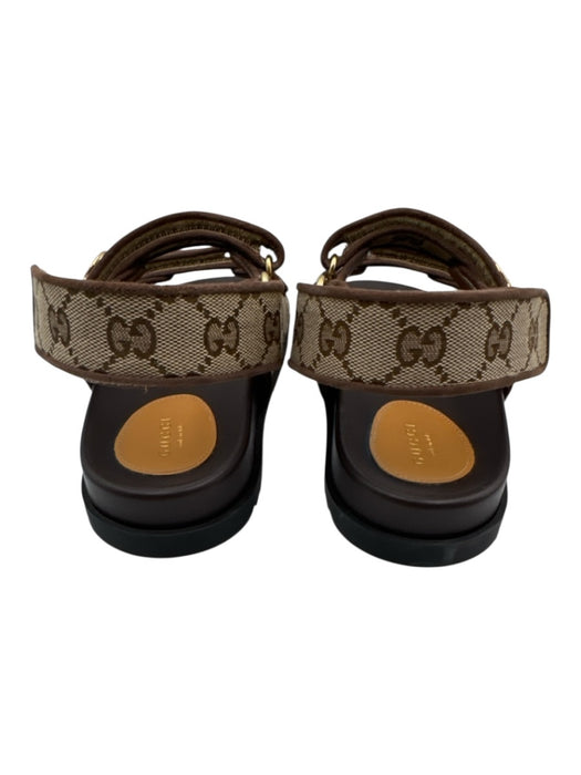 Gucci Shoe Size 38 Brown & Tan Leather & Canvas open toe Guccissima Sandals Brown & Tan / 38