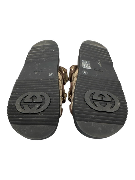 Gucci Shoe Size 38 Brown & Tan Leather & Canvas open toe Guccissima Sandals Brown & Tan / 38