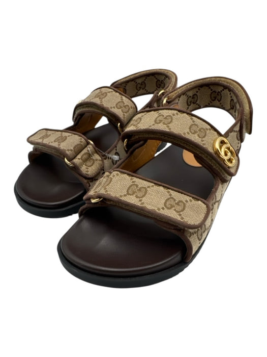 Gucci Shoe Size 38 Brown & Tan Leather & Canvas open toe Guccissima Sandals Brown & Tan / 38