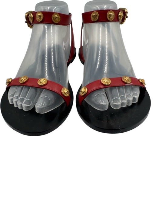 Versace Shoe Size 38.5 Red, Black, Gold Leather Gold hardware Medusa Sandals Red, Black, Gold / 38.5