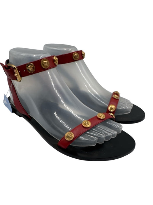 Versace Shoe Size 38.5 Red, Black, Gold Leather Gold hardware Medusa Sandals Red, Black, Gold / 38.5