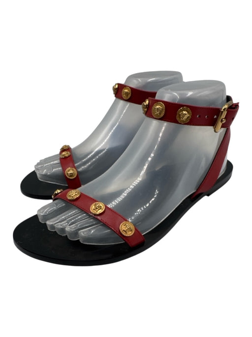 Versace Shoe Size 38.5 Red, Black, Gold Leather Gold hardware Medusa Sandals Red, Black, Gold / 38.5