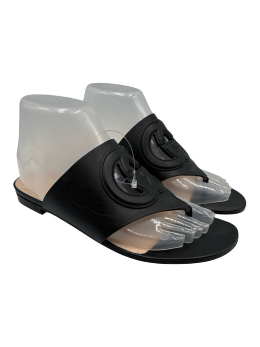 Gucci Shoe Size 38 Black Leather Stacked Heel Interlocking GG Thong Mule Sandals Black / 38