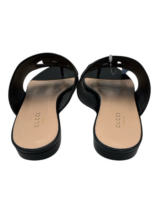 Gucci Shoe Size 38 Black Leather Stacked Heel Interlocking GG Thong Mule Sandals Black / 38