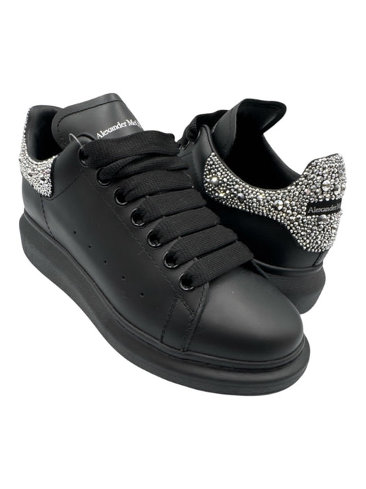 Alexander McQueen Shoe Size 37.5 Black & Silver Leather Upper Round Toe Sneakers Black & Silver / 37.5