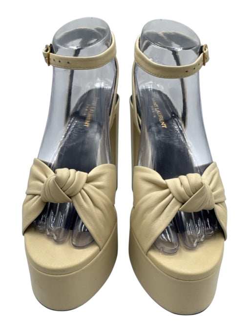Saint Laurent Shoe Size 38 Beige Leather Ankle Wrap Knot Open Toe Platform Pumps Beige / 38