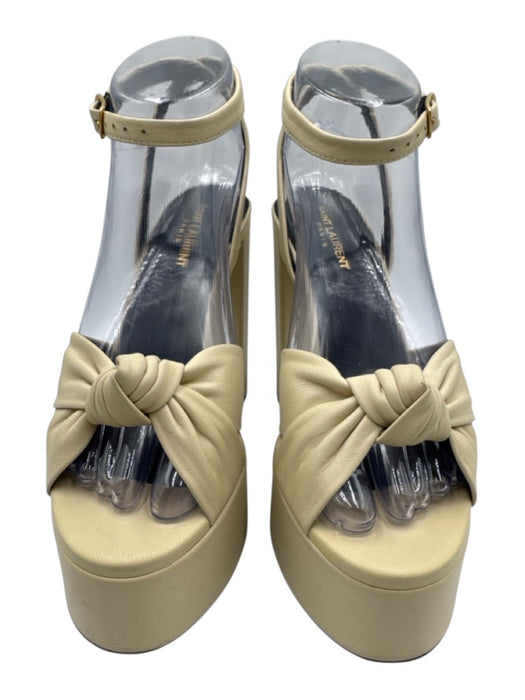 Saint Laurent Shoe Size 38 Beige Leather Ankle Wrap Knot Open Toe Platform Pumps Beige / 38