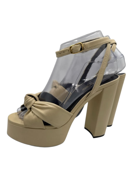 Saint Laurent Shoe Size 38 Beige Leather Ankle Wrap Knot Open Toe Platform Pumps Beige / 38
