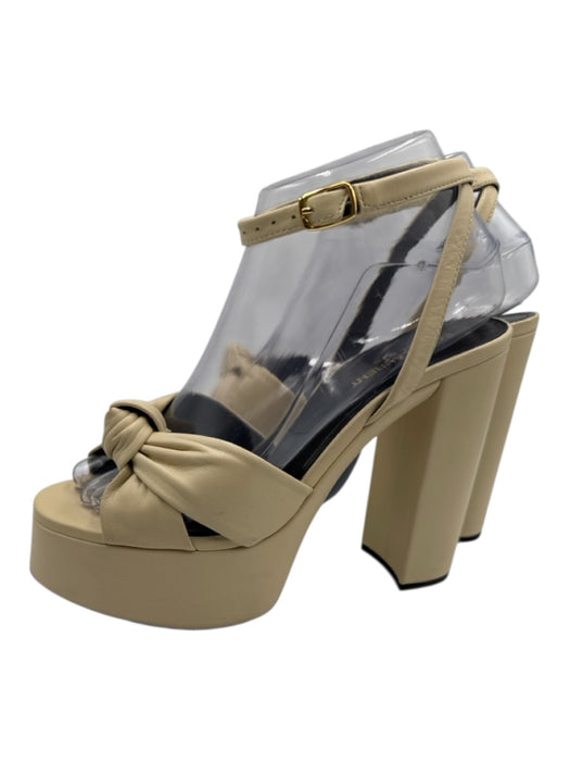 Saint Laurent Shoe Size 38 Beige Leather Ankle Wrap Knot Open Toe Platform Pumps Beige / 38