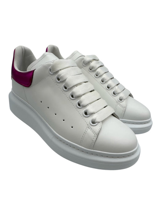 Alexander McQueen Shoe Size 38 White & Hot Pink Leather Upper Round Toe Sneakers White & Hot Pink / 38