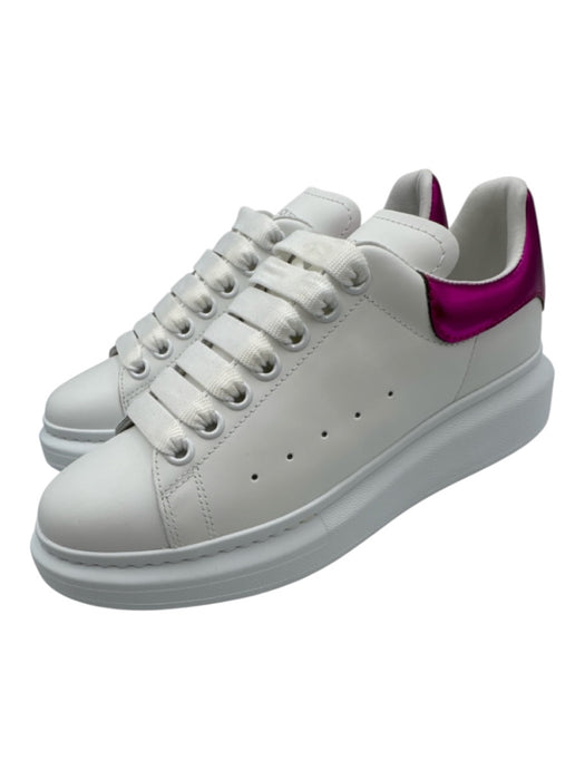 Alexander McQueen Shoe Size 38 White & Hot Pink Leather Upper Round Toe Sneakers White & Hot Pink / 38