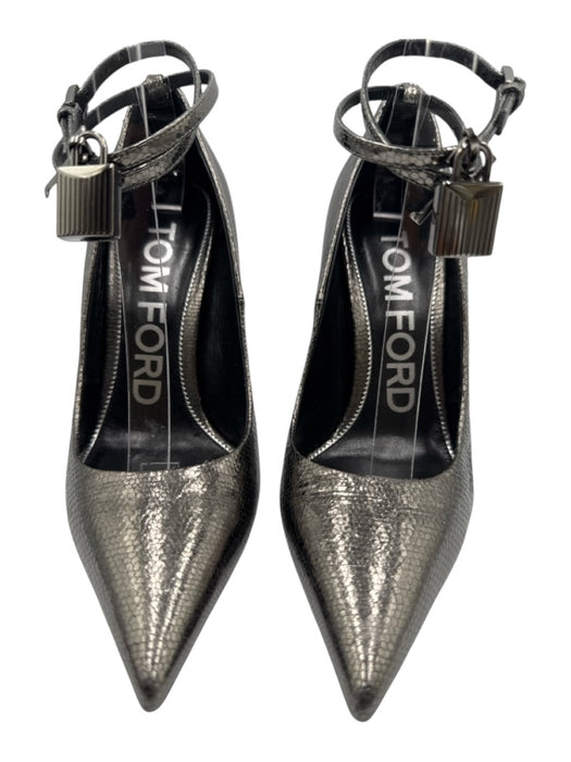 Tom Ford Shoe Size 38.5 Gunmetal Leather Metal Heel Lizard Embossed Pumps Gunmetal / 38.5