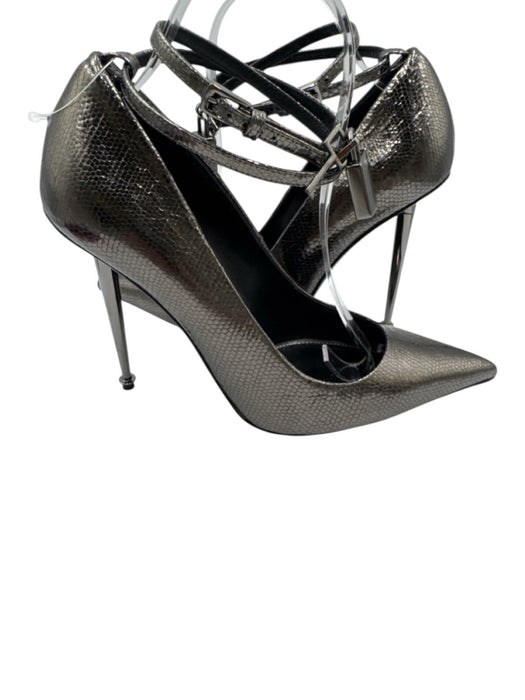 Tom Ford Shoe Size 38.5 Gunmetal Leather Metal Heel Lizard Embossed Pumps Gunmetal / 38.5